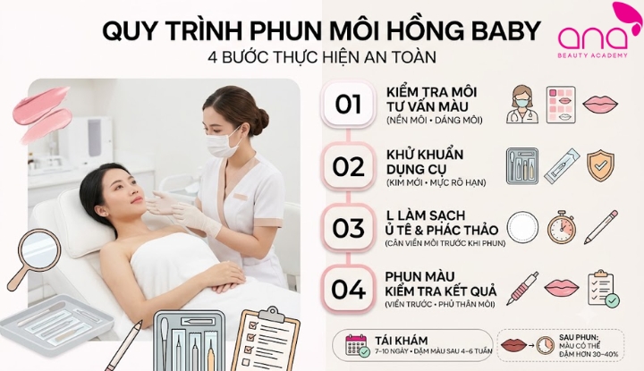 Quy trình phun môi màu hồng baby