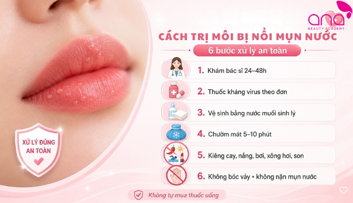Cách trị môi bị nổi mụn nước sau khi phun môi