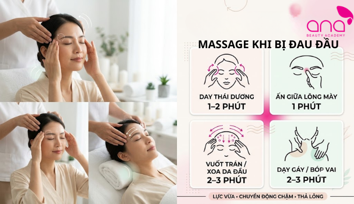 Bài massage tập trung vào thái dương, trán và gáy