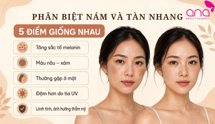 Cả hai đều liên quan đến melanin và trở nên đậm màu khi gặp nắng