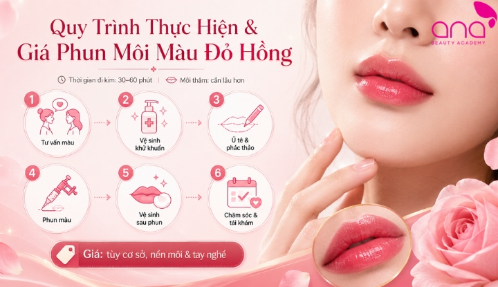Quy trình thực hiện và giá phun môi màu đỏ hồng