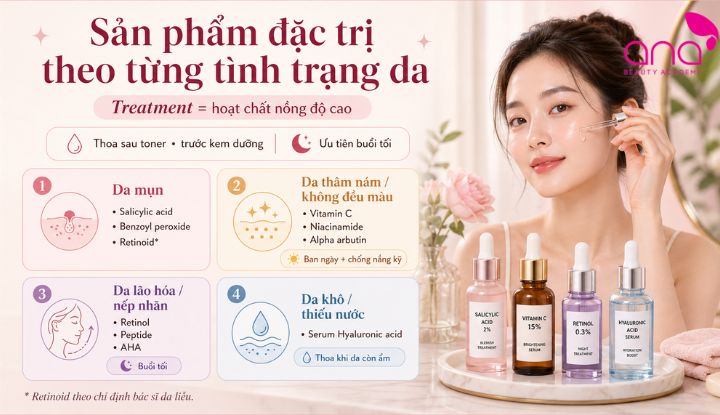 Các loại mỹ phẩm chăm sóc da cần có chuyên đặc trị