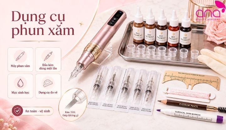 Các thiết bị, kim, mực và dụng cụ hỗ trợ cần thiết