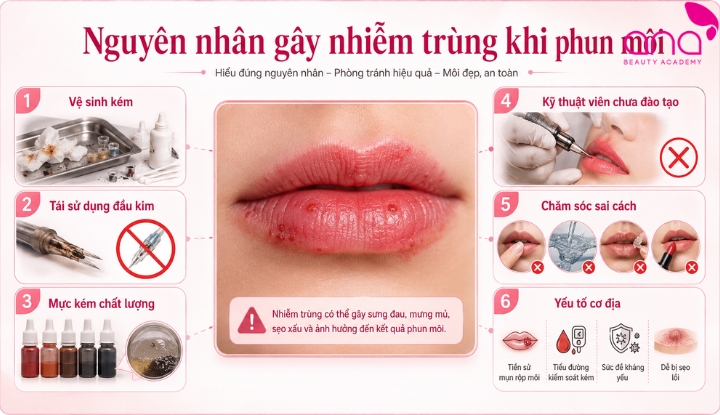 Nguyên nhân gây nhiễm trùng khi phun môi