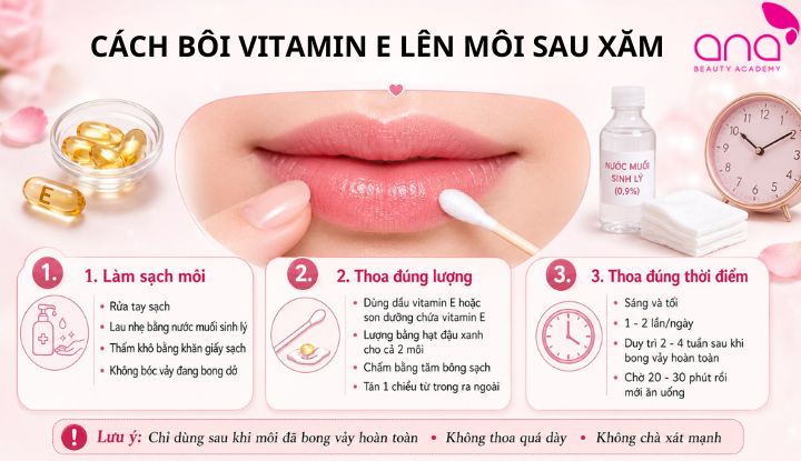 Thoa vitamin E đúng cách theo 3 bước giúp môi lên màu đều (Nguồn: Internet) 