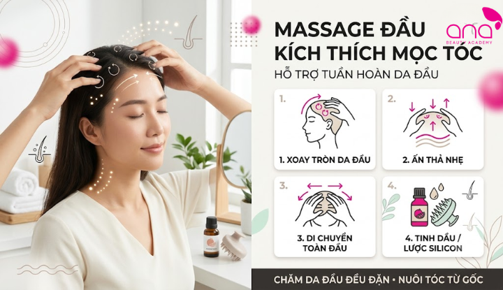 Cách massage đầu giúp kích thích tuần hoàn quanh nang tóc