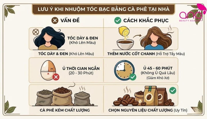 Lưu ý khi nhuộm tóc bạc bằng cà phê tại nhà