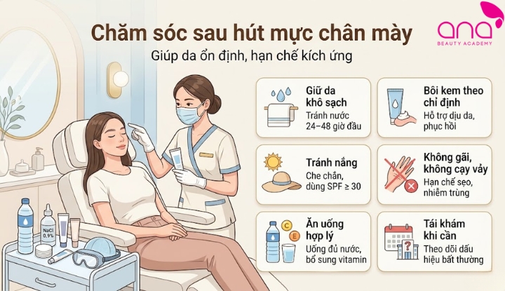 Cách chăm sóc sau khi hút mực vùng chân mày
