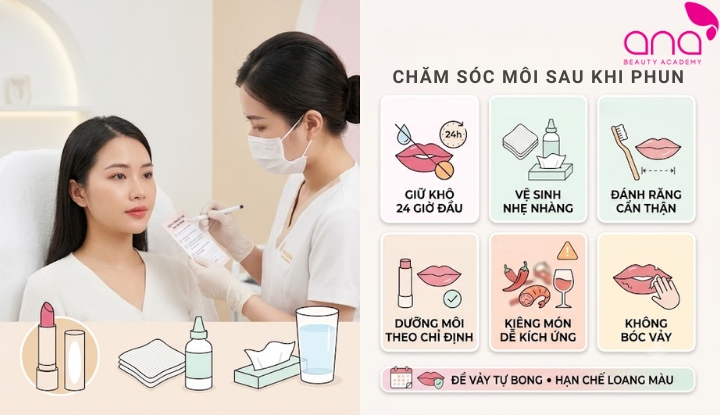 Tìm hiểu cách chăm sóc môi sau khi phun