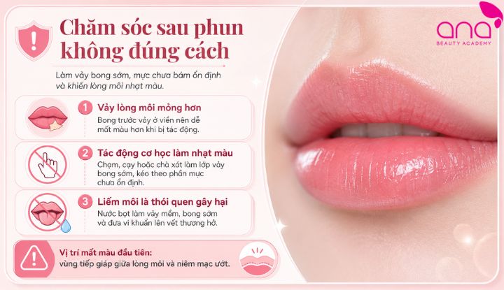 Chăm sóc sai cách làm vảy bong sớm và kéo theo sắc tố môi