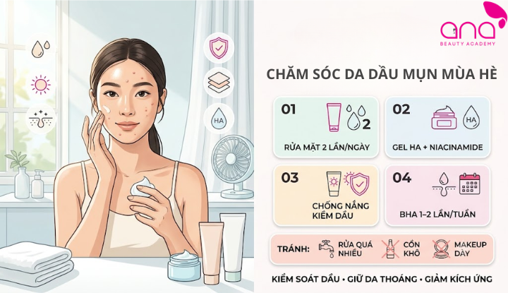 Kết hợp kiểm soát dầu, chống viêm và tối giản các lớp mỹ phẩm