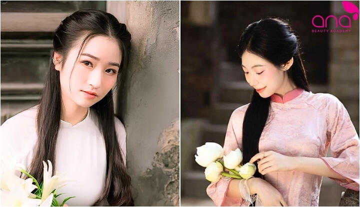 Tóc buộc nửa đầu nữ tính