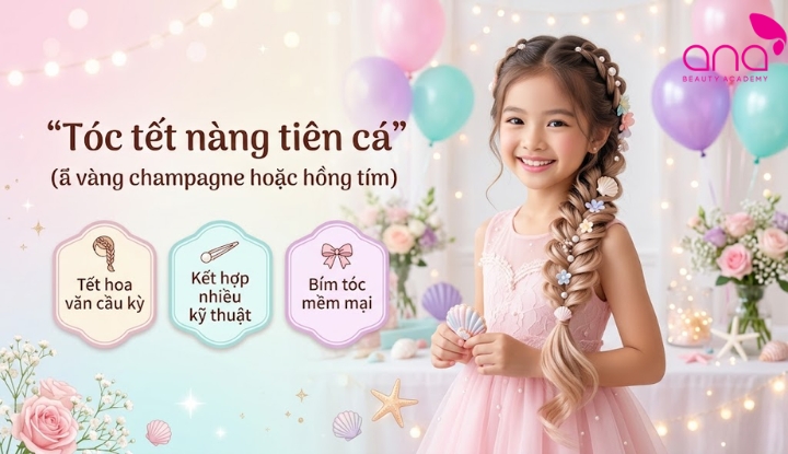 Tóc tết nàng tiên cá cho bé gái dự tiệc