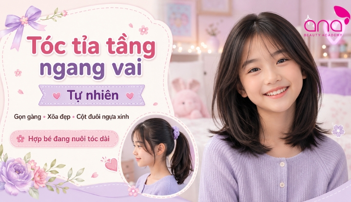 Tóc tỉa tầng ngang vai tự nhiên