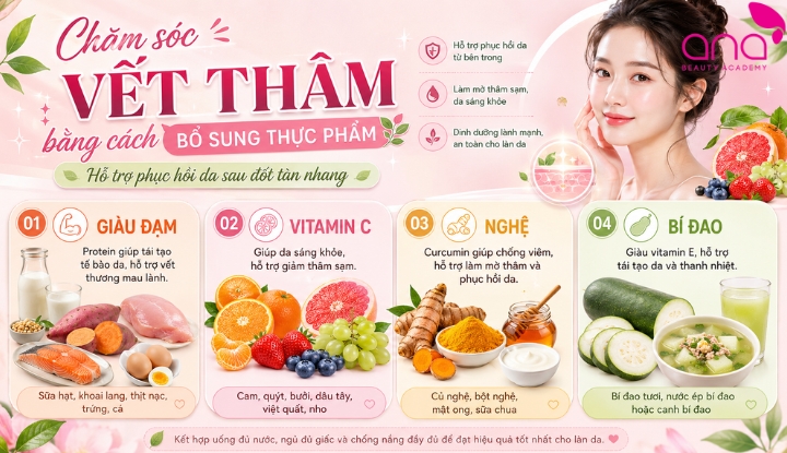 Chăm sóc vết thâm bằng cách bổ sung thực phẩm