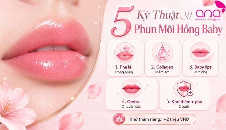 Các kỹ thuật phun môi màu hồng baby phổ biến