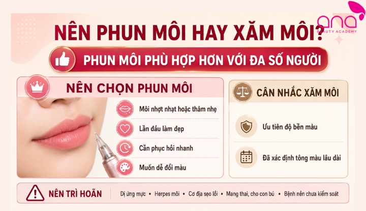 Nên phun môi hay xăm môi cái nào tốt hơn?