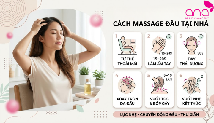 Quy trình gồm 6 bước, đi từ làm ấm bàn tay đến xoa bóp