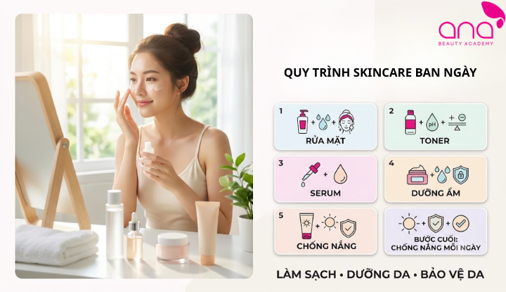 Skincare ban ngày giúp cấp ẩm và bảo vệ da trước tia UV