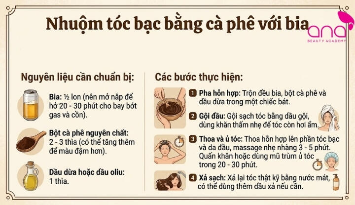 Nhuộm tóc bạc bằng cà phê với bia