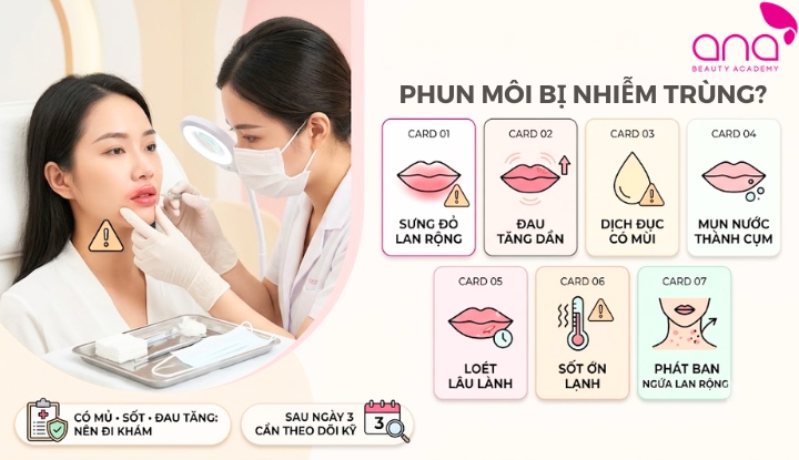Dấu hiệu của phun môi bị nhiễm trùng