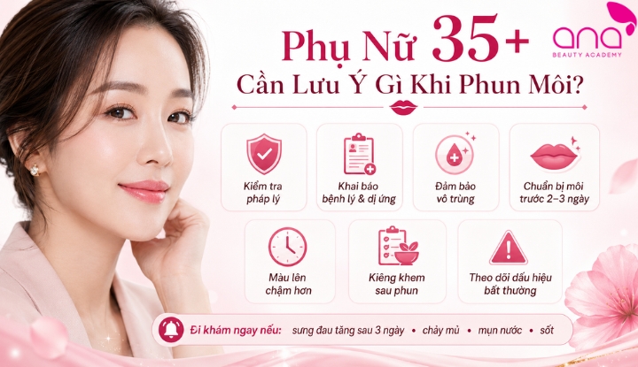 Phụ nữ 35 tuổi cần lưu ý gì khi phun môi?