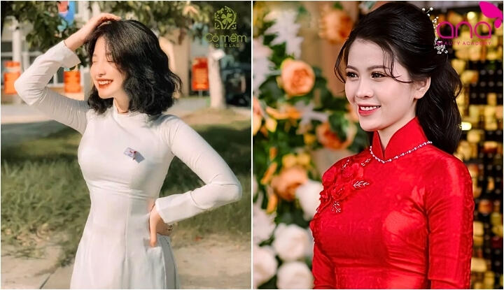 Kiểu tóc lỡ ngang vai mặc áo dài