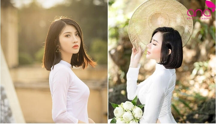 Tóc ngang vai uốn cúp mái lệch