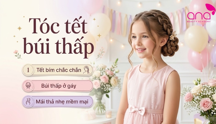 Tóc tết búi thấp cho bé gái đi tiệc