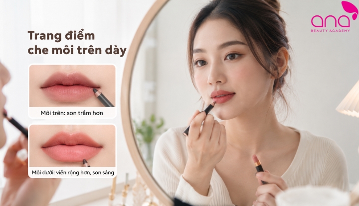 trang điểm che môi trên dày