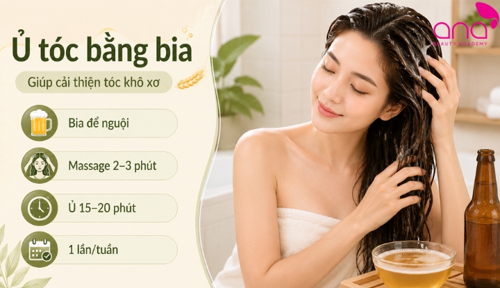 Ủ tóc bằng bia cải thiện tóc khô xơ