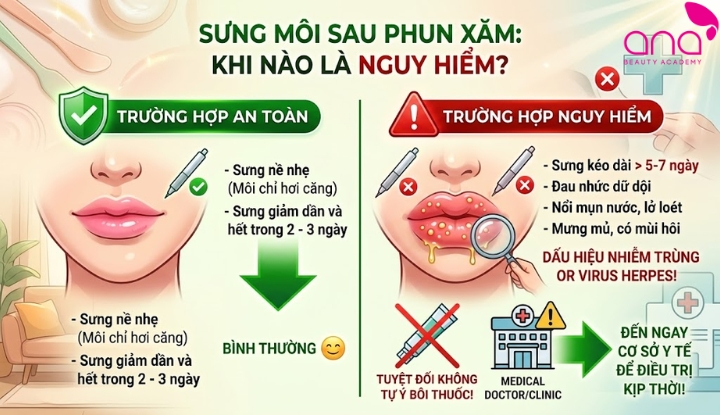 Xăm môi bị sưng có nguy hiểm không?