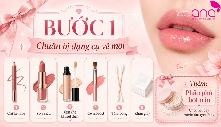 Chuẩn bị dụng cụ và sản phẩm vẽ môi