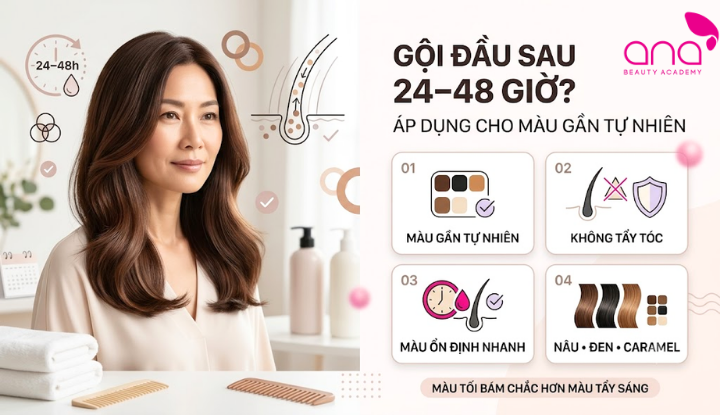 Tóc nhuộm màu tự nhiên có thể gội sau 24 - 48 giờ