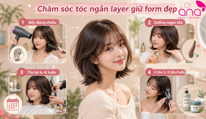 Cách chăm sóc tóc ngắn layer giữ form đẹp