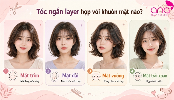 Tóc ngắn layer hợp với khuôn mặt nào