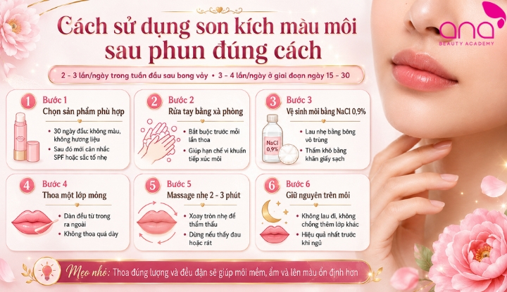 Cách sử dụng son kích màu môi sau phun đúng cách