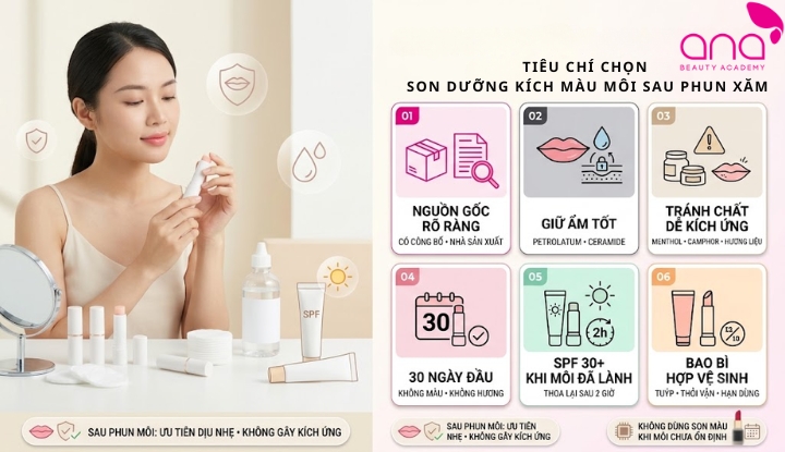 Những tiêu chí lựa chọn son dưỡng kích màu môi sau phun xăm