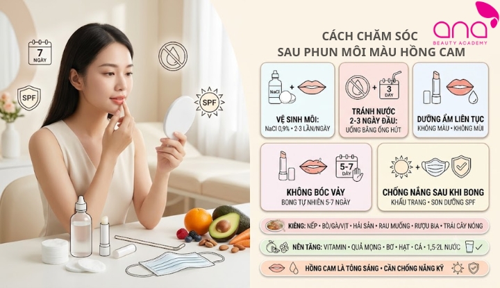 Cách chăm sóc sau phun môi màu hồng cam