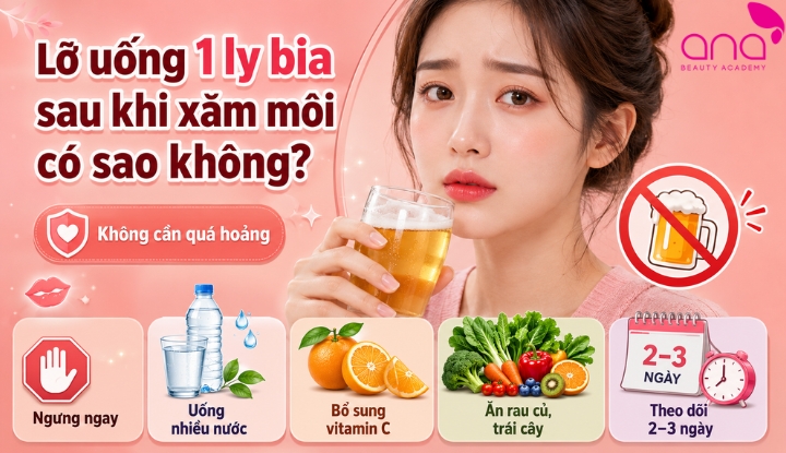 Lỡ uống bia sau xăm môi