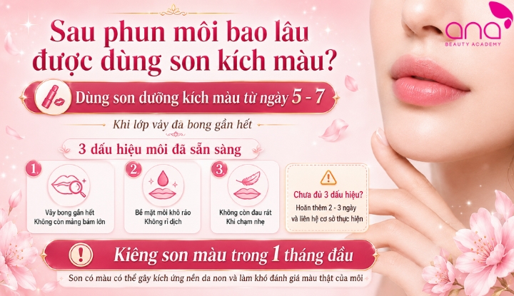 Sau phun môi bao lâu được dùng son kích màu?