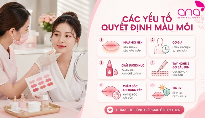 Các yếu tố quyết định màu môi sau phun