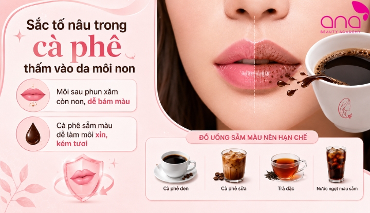 Sắc tố cà phê ảnh hưởng da môi non