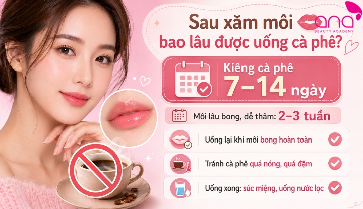 Sau xăm môi bao lâu được uống cà phê