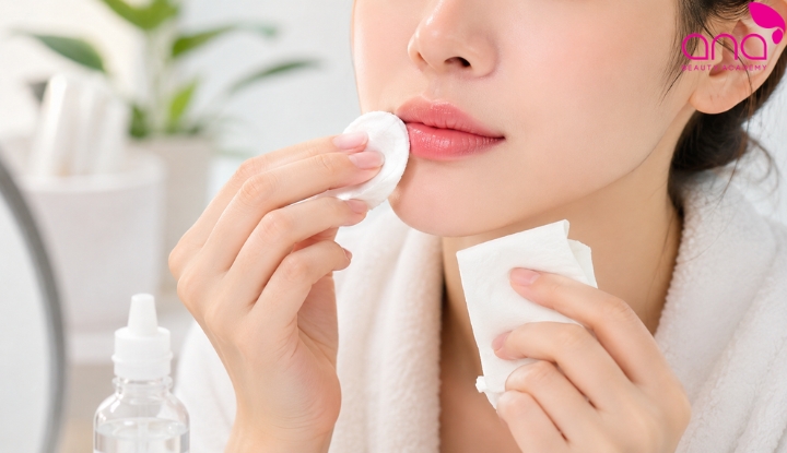 Vệ sinh môi nhẹ nhàng mỗi ngày sau bong vảy