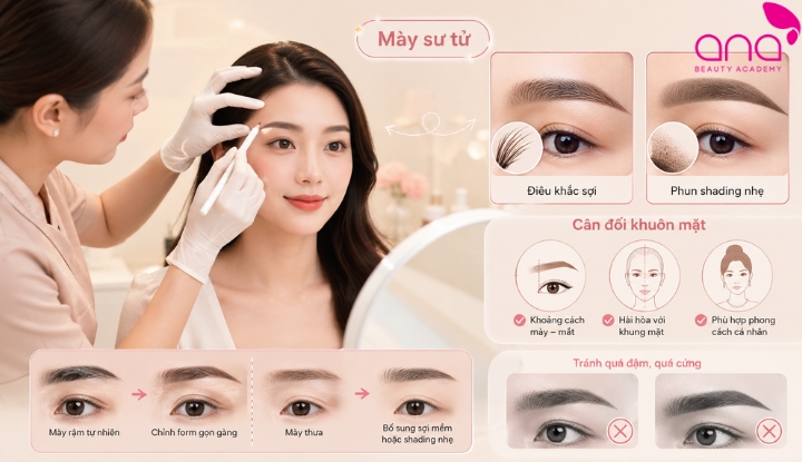 Tạo dáng lông mày sư tử bằng phun xăm, điêu khắc