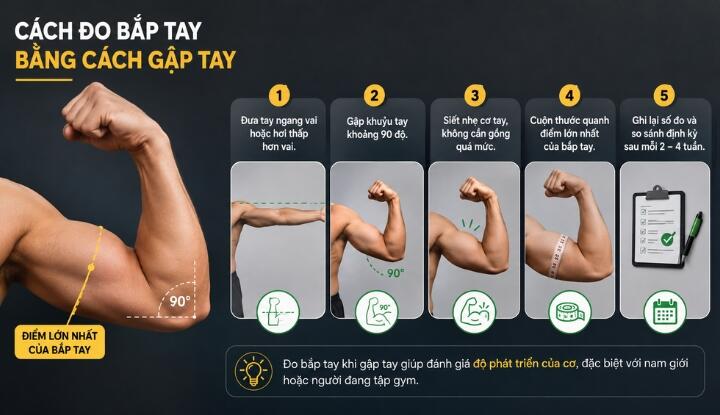 Cách đo bắp tay khi gập tay để kiểm tra cơ