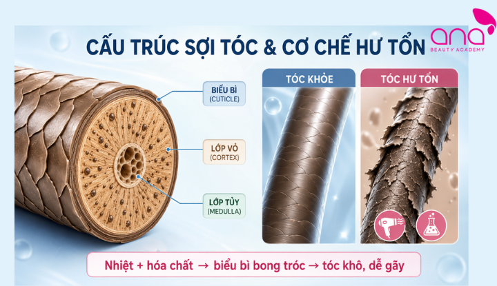 Ba lớp cấu tạo quyết định độ chắc khỏe của tóc