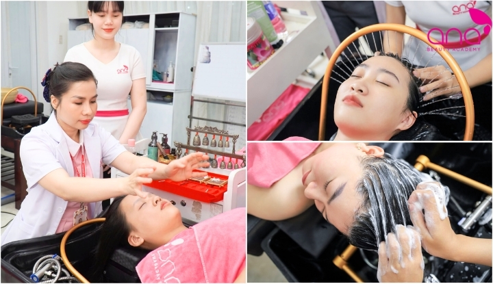 Đào tạo gội đầu dưỡng sinh bài bản, thực hành trên mẫu thật