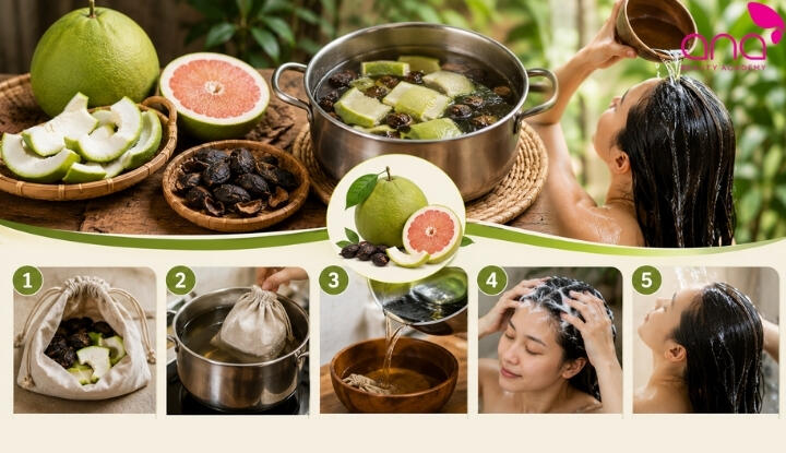 Kết hợp vỏ bưởi với bồ kết để làm sạch da đầu